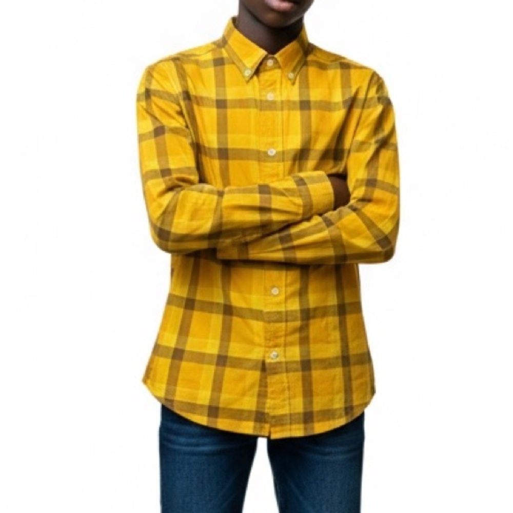 VTG SEARS Student Youth Vintage Button Down Shirt in Yellow Plaid Size XL